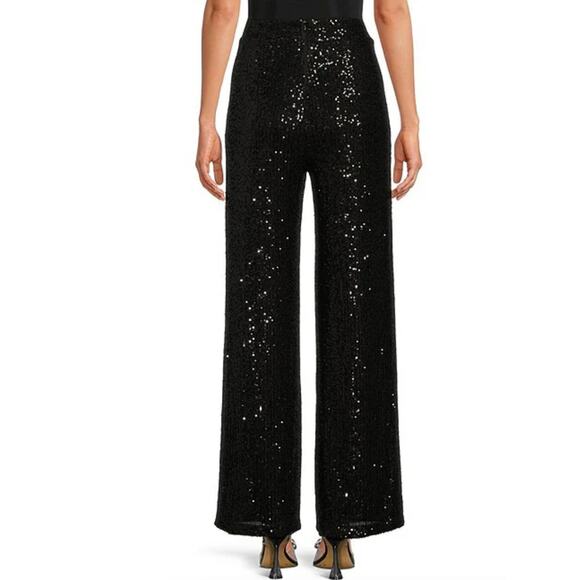 Badgley Mischka Belle Iris Sequin Straight leg Dress Pants | Sz 0, Black NEW$199 - Picture 2 of 14